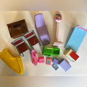 Lot 1980s Barbie accessories to include purple chaise lounge, yellow jet ski